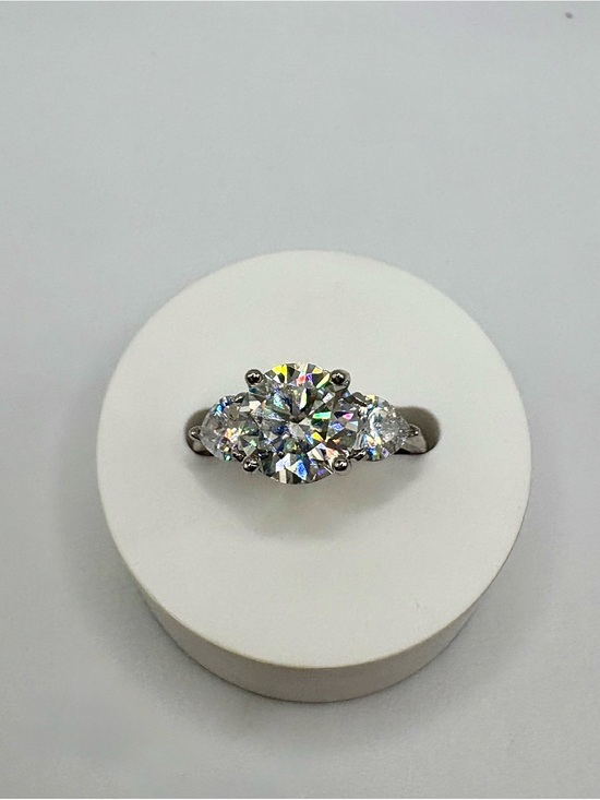 3.0Ct Moissanite Three Stone Ring – 14K White Gold Plated – Size 7